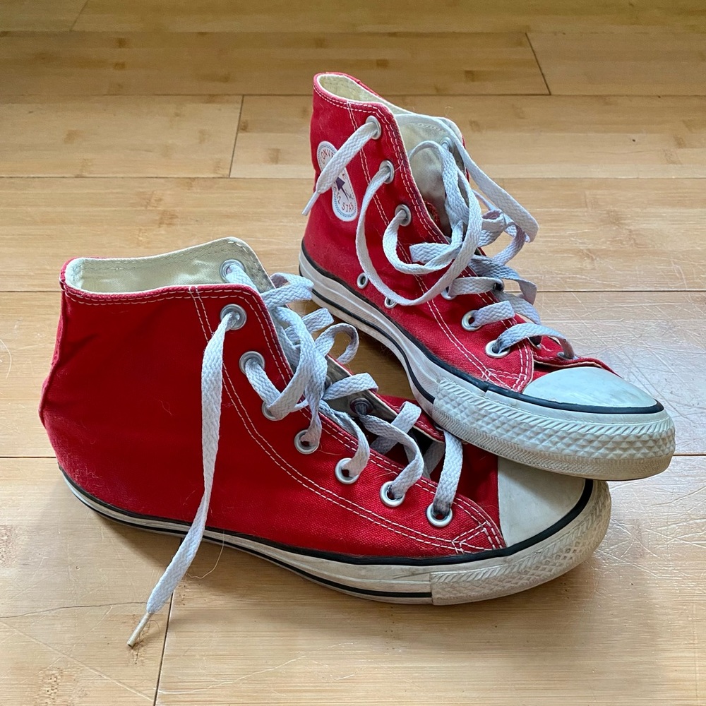 Red Converse all star high tops size 7.5 womens or 5.5 mens